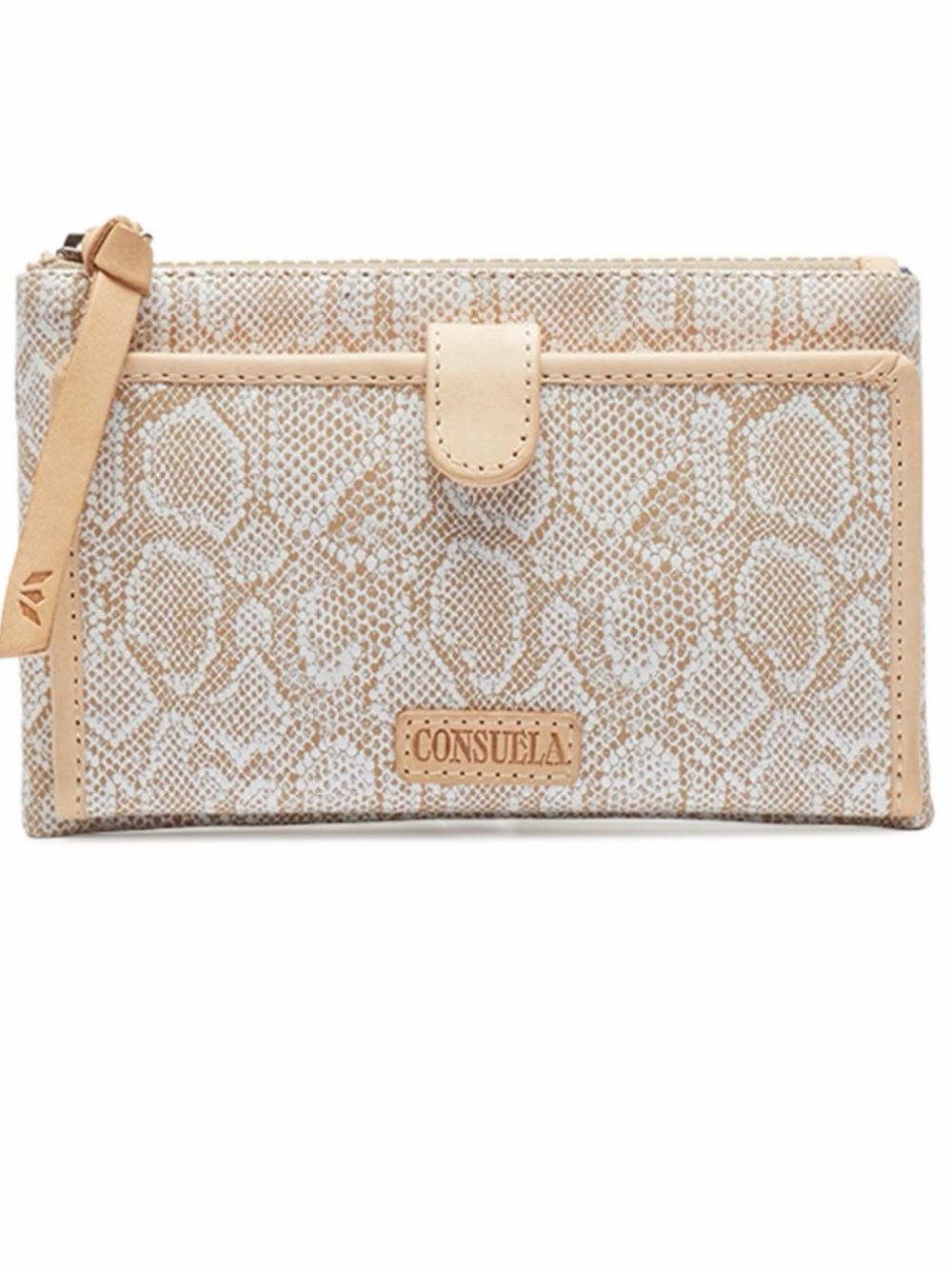 Consuela Neutral Snake-Print Zip Wallet in Beige and Cream